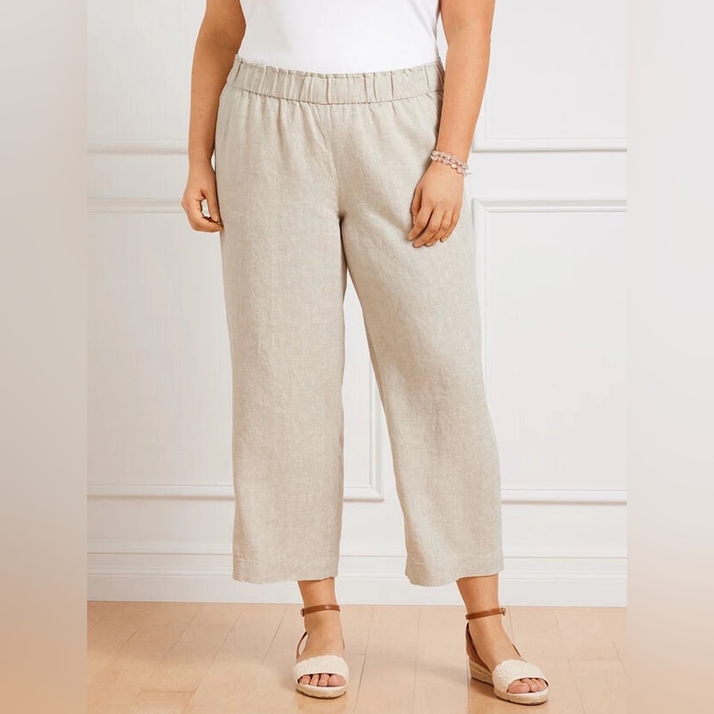 Talbots Nantucket Pull On Wide Leg Crop Linen Pants Sz Beige Pants Sz LP Large